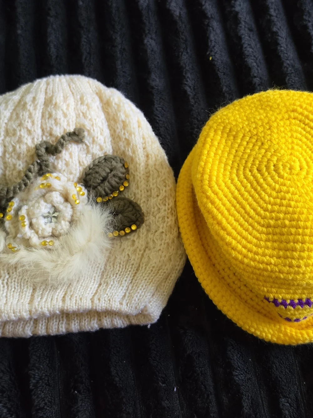Women's Cream Knit Beanie with Floral Accent